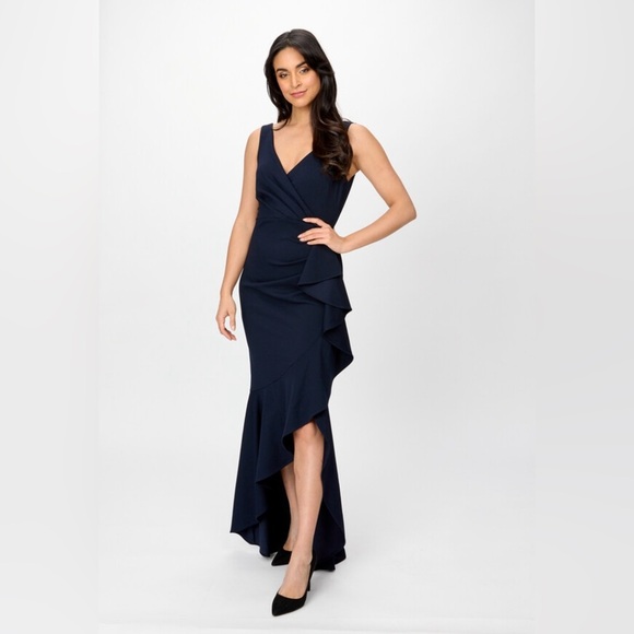 Joseph Ribkoff Ruffled High Low Evening Dress - Picture 4 of 8